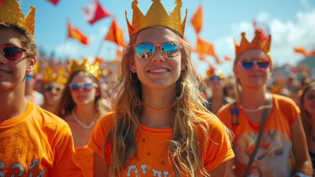 Menina a celebrar o dia do rei na Holanda